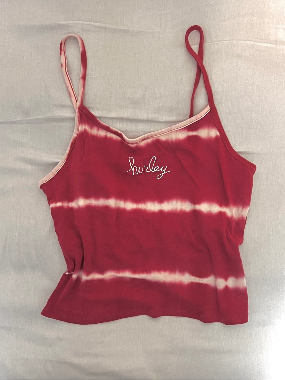 Hurley Red and White Tie-Dye Spaghetti Strap Camisole Top